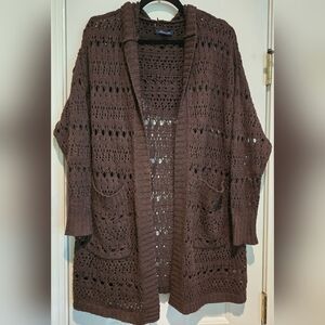 Women's American Eagle Knit Hooded Long Cardigan Size Extra Small/Small Brown